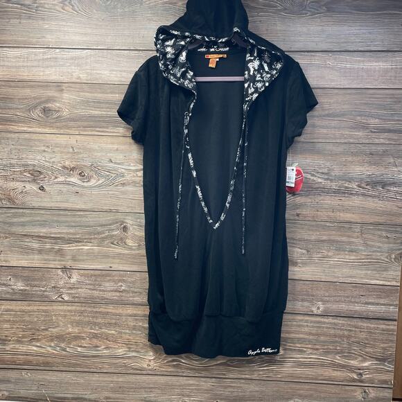 Apple Bottoms Black Silver Terry Hoodie Swim Coverup   SZ XL C101637 - Picture 1 of 9